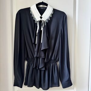 Roman Black Blouse with Beaded Collar